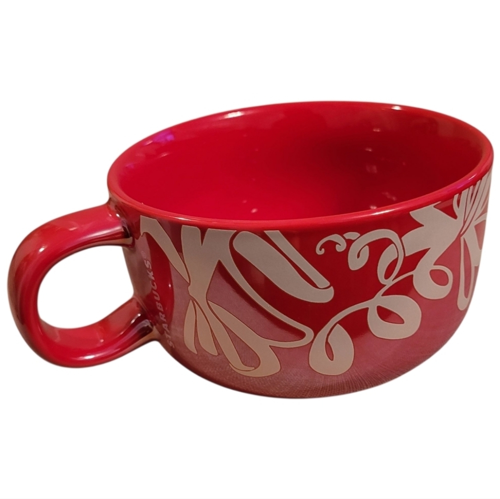 Starbucks Share The Joy 2023 Holiday Edition Red White Ribbons Ceramic Mug 16 oz